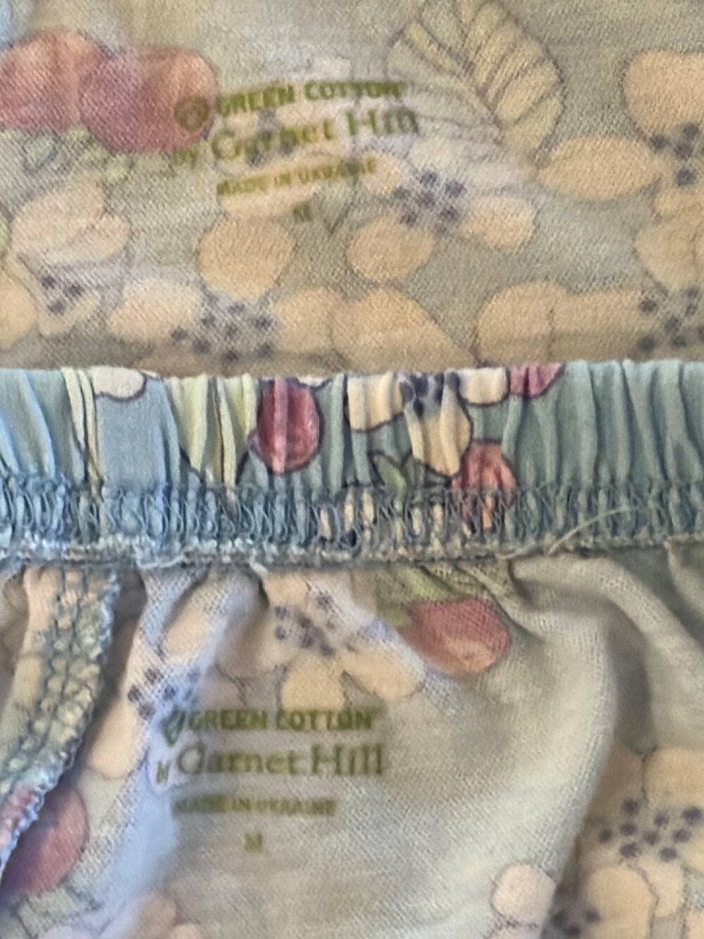 Garnet Hill Pajama SET Size M Blue Floral Green Cotton Short Sleeve Shorts - Picture 9 of 9